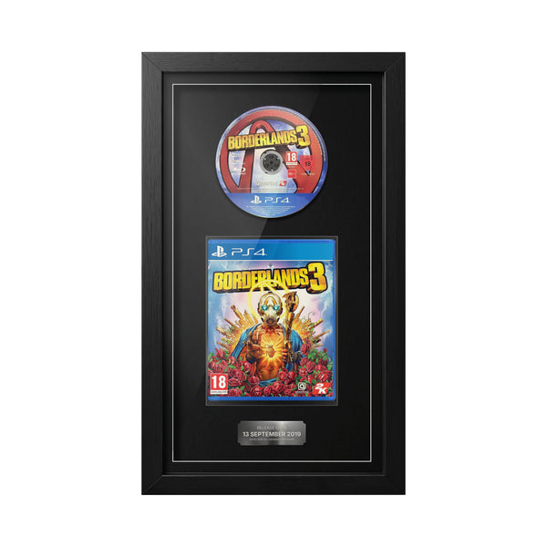 Borderlands 3 PS4 framed game display with disc, case and release date plaque
