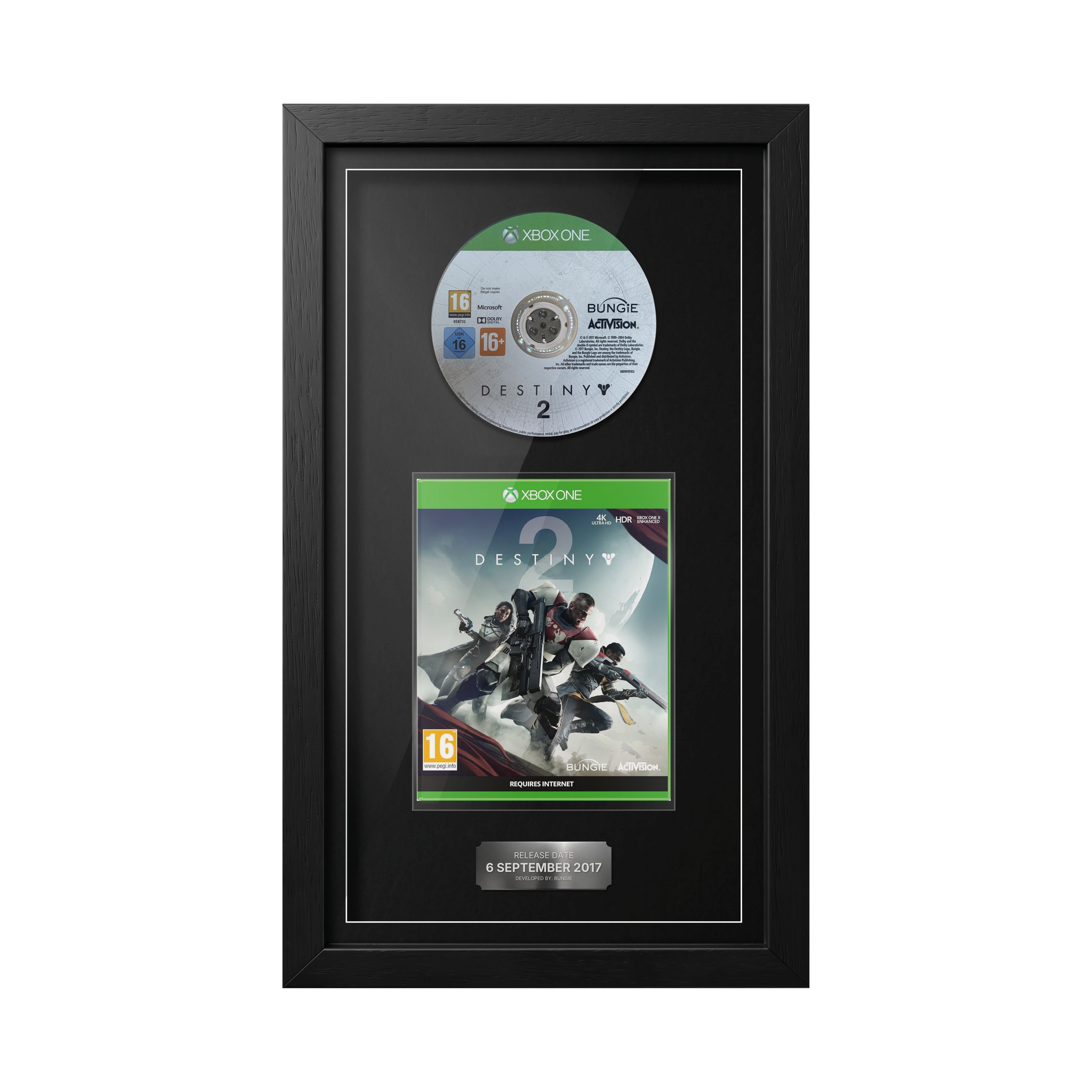 Destiny 2 Xbox One Exhibition Range framed game with disc, case and release date plaque