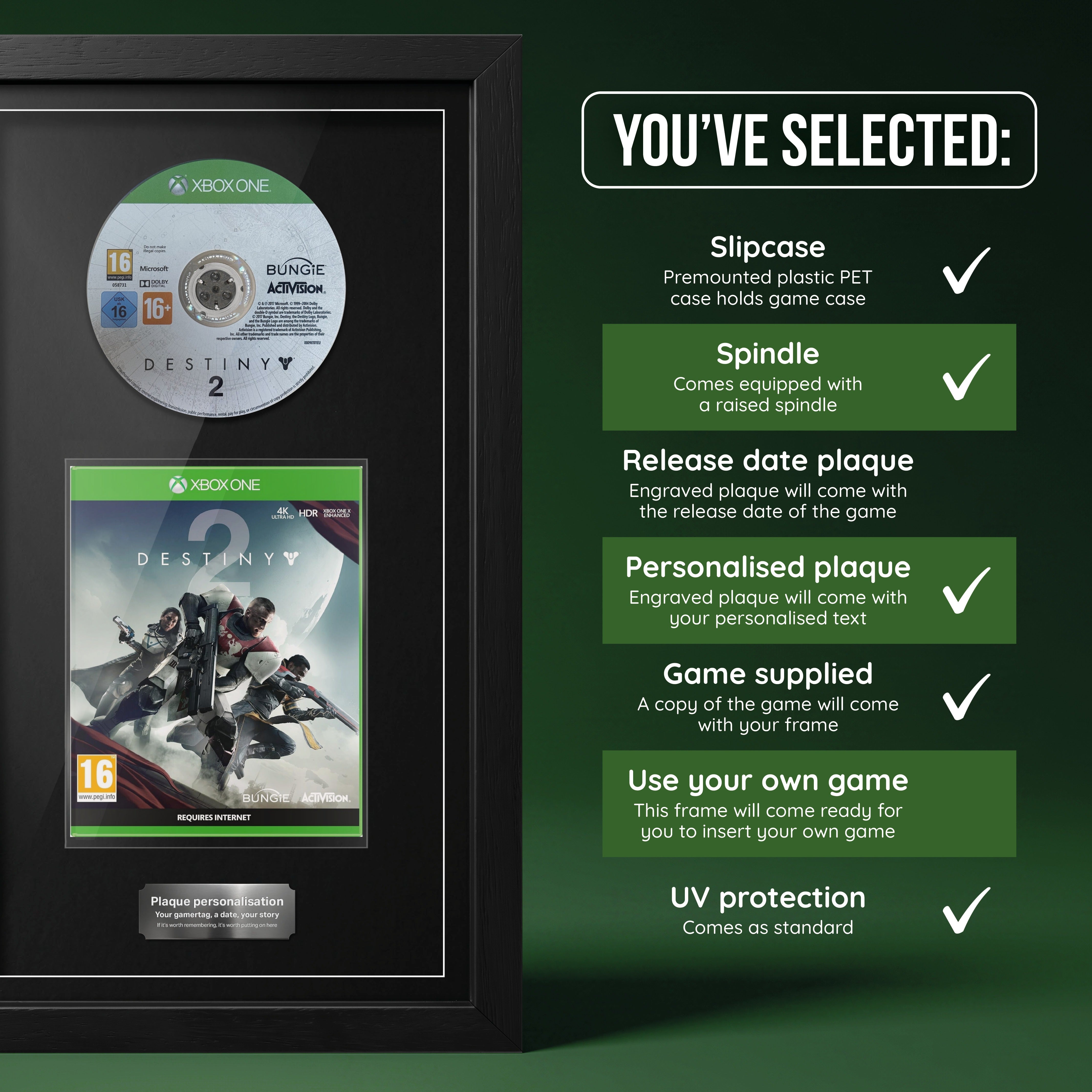 Destiny 2 Xbox One frame, game supplied with personalised plaque