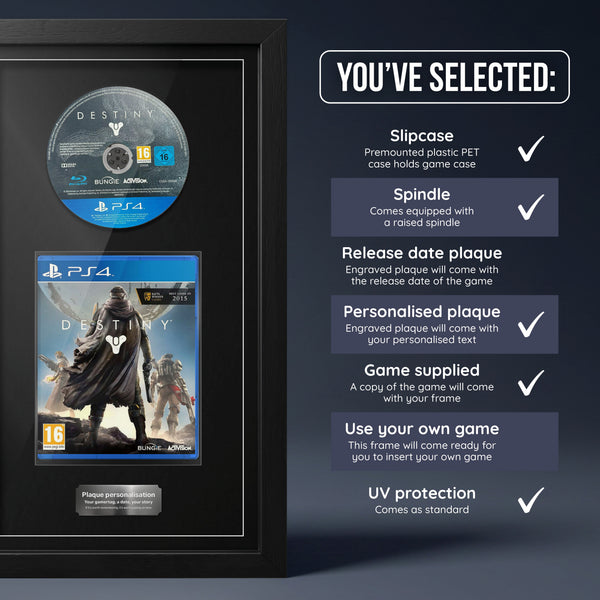 Destiny PS4 frame with game supplied and a personalised plaque