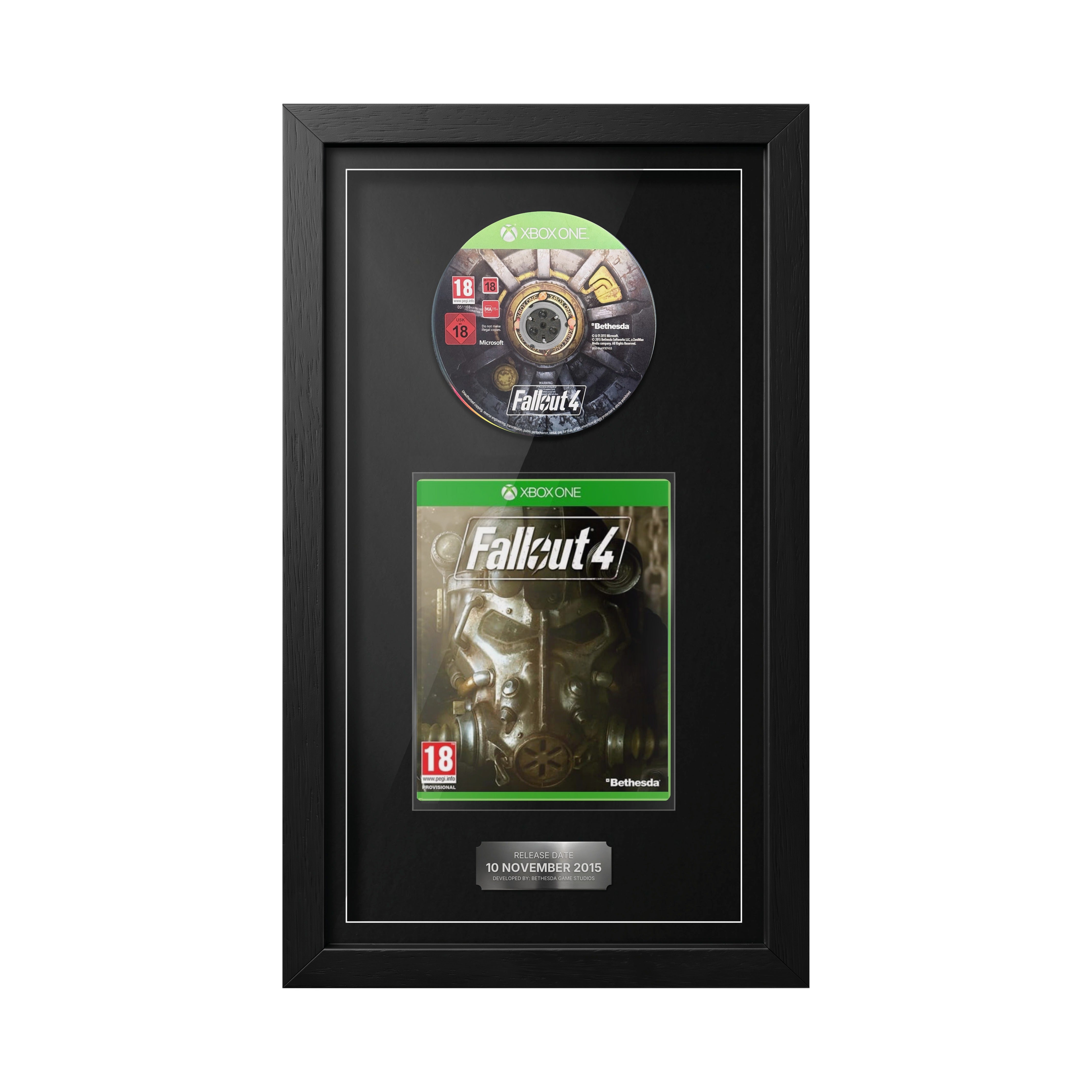 Fallout 4 Xbox One Exhibition Range framed game with disc, case and release date plaque