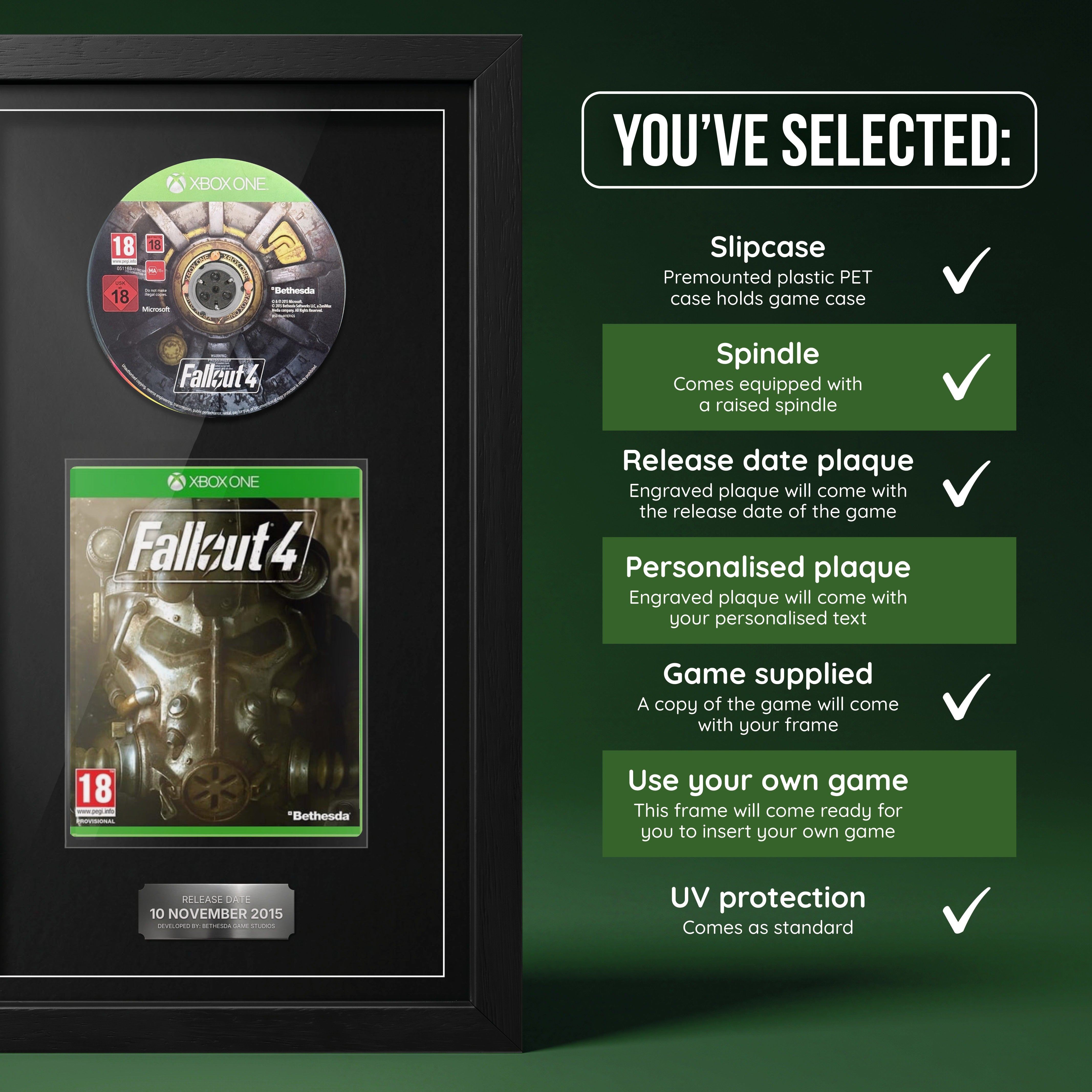 Fallout 4 Xbox One frame, game supplied with release date plaque