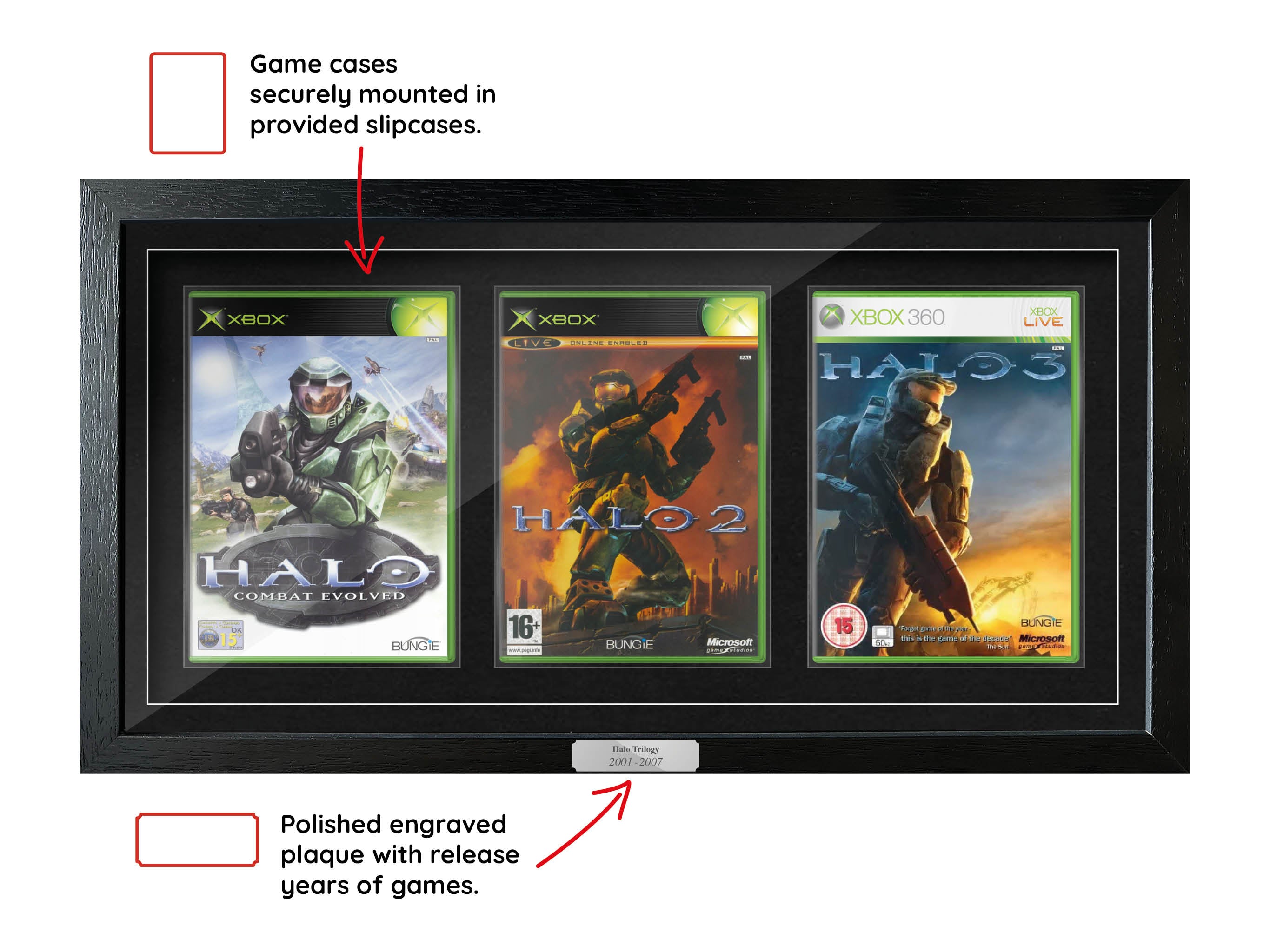 The Halo Trilogy (Xbox) Exhibition Range Framed Games - Frame-A-Game