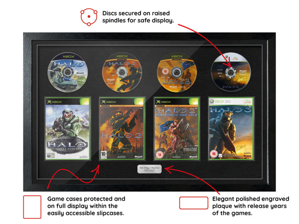 The Halo Trilogy + Map Pack (Xbox) Quadrilogy Exhibition Range Framed Games - Frame-A-Game