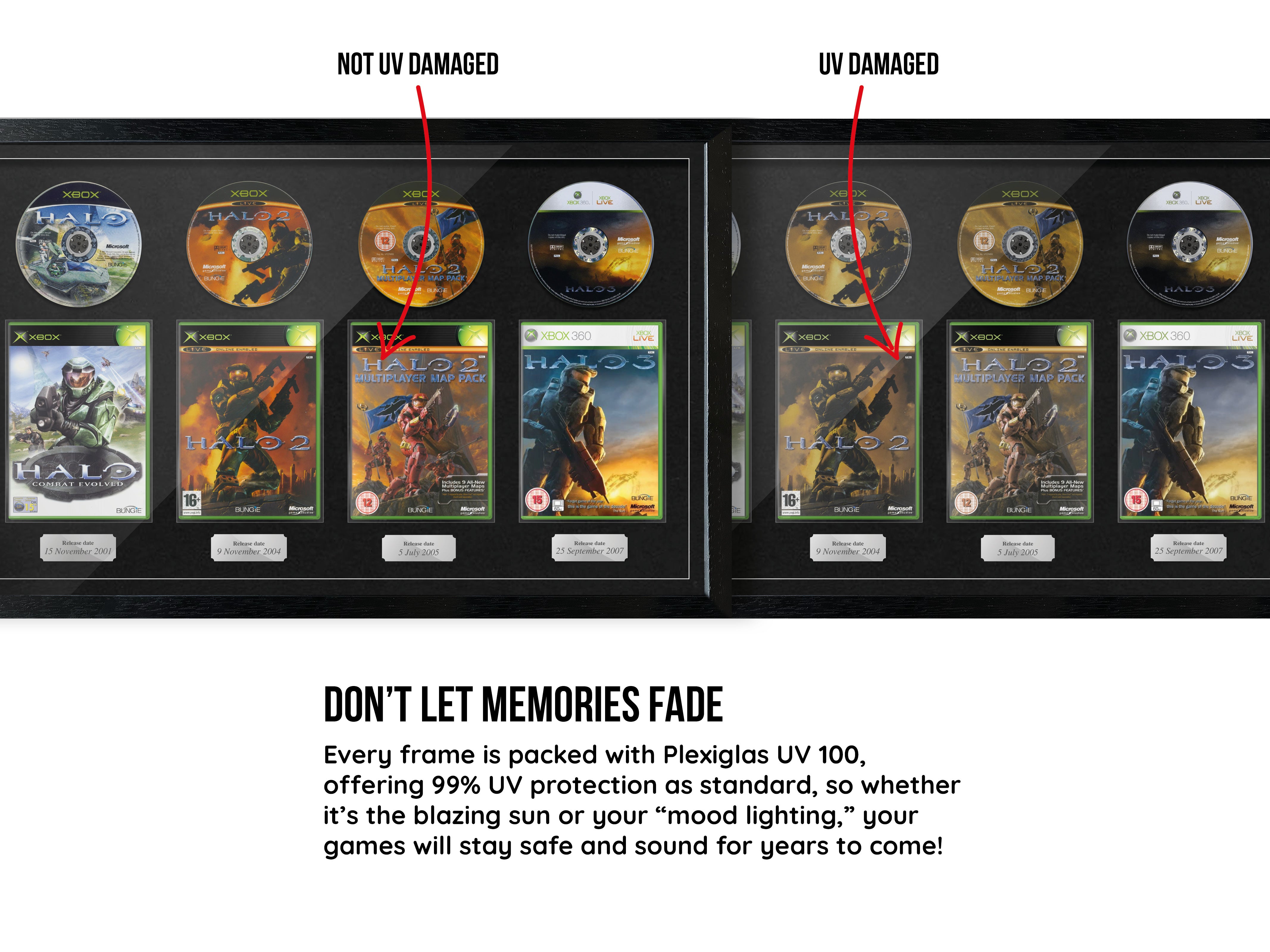 The Halo Trilogy + Map Pack (Xbox) Quadrilogy Exhibition Range Framed Games - Frame-A-Game