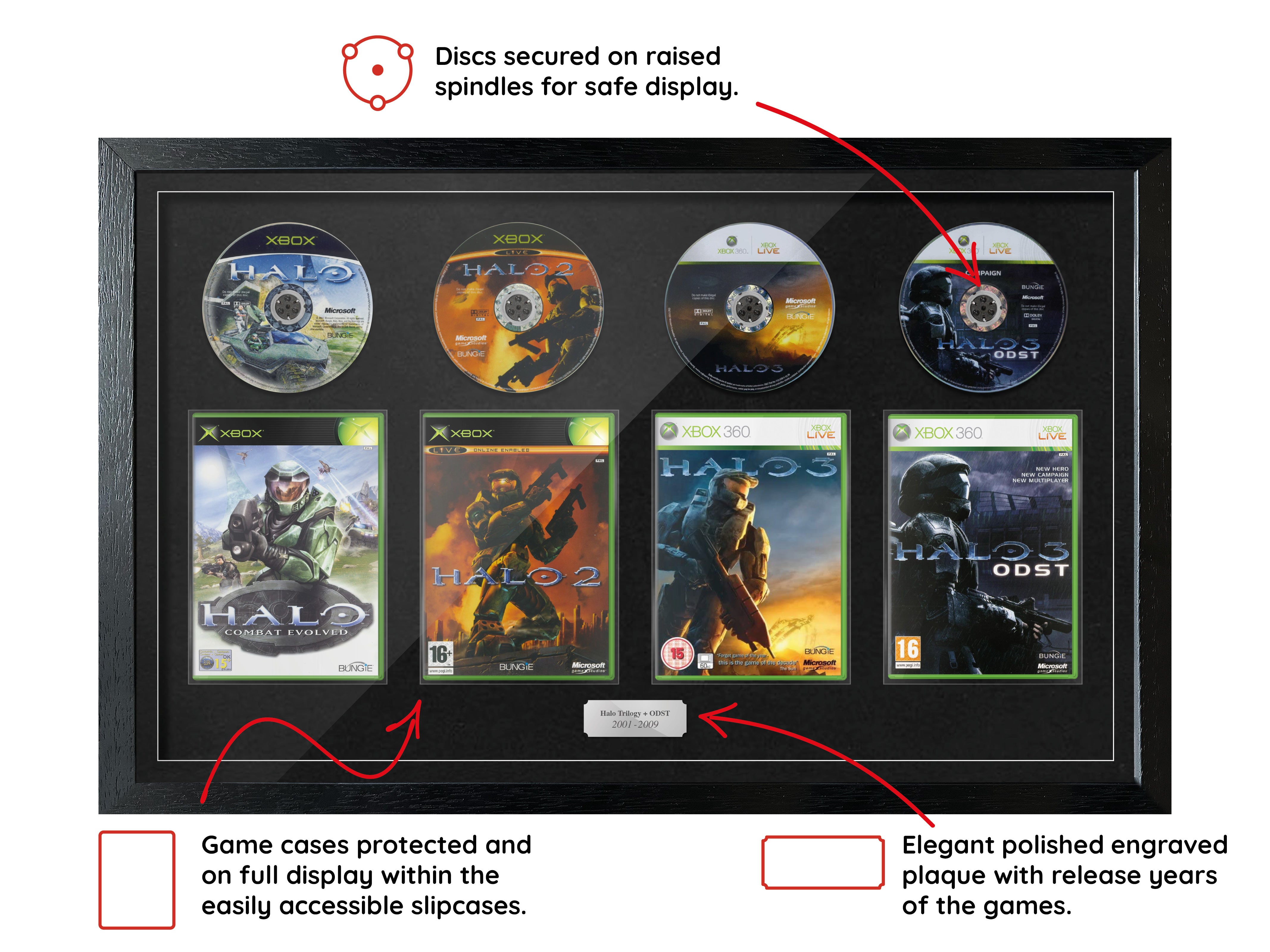 The Halo Trilogy + ODST (Xbox) Quadrilogy Exhibition Range Framed Games - Frame-A-Game