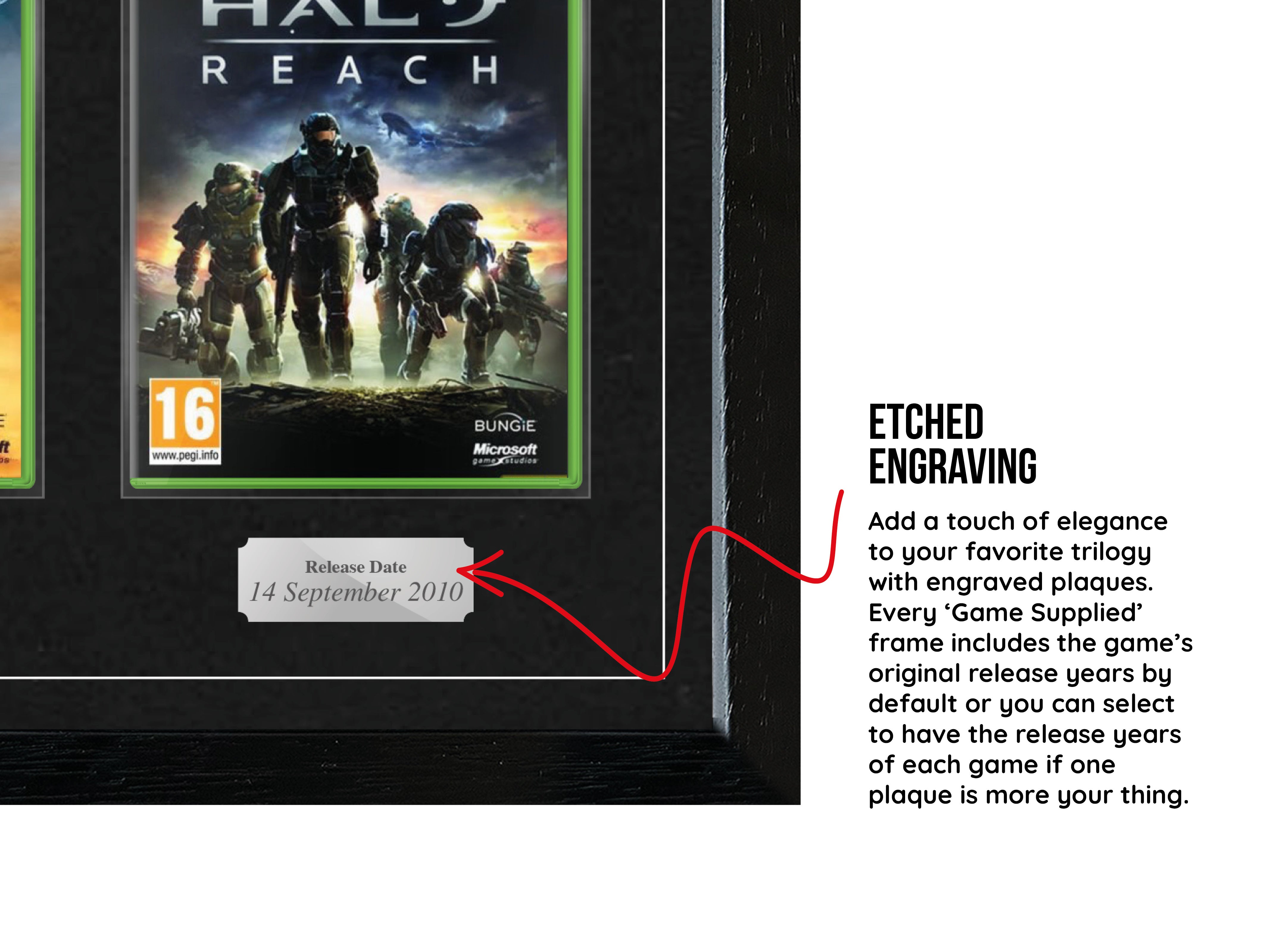 The Halo Trilogy + Reach (Xbox) Quadrilogy Exhibition Range Framed Games - Frame-A-Game