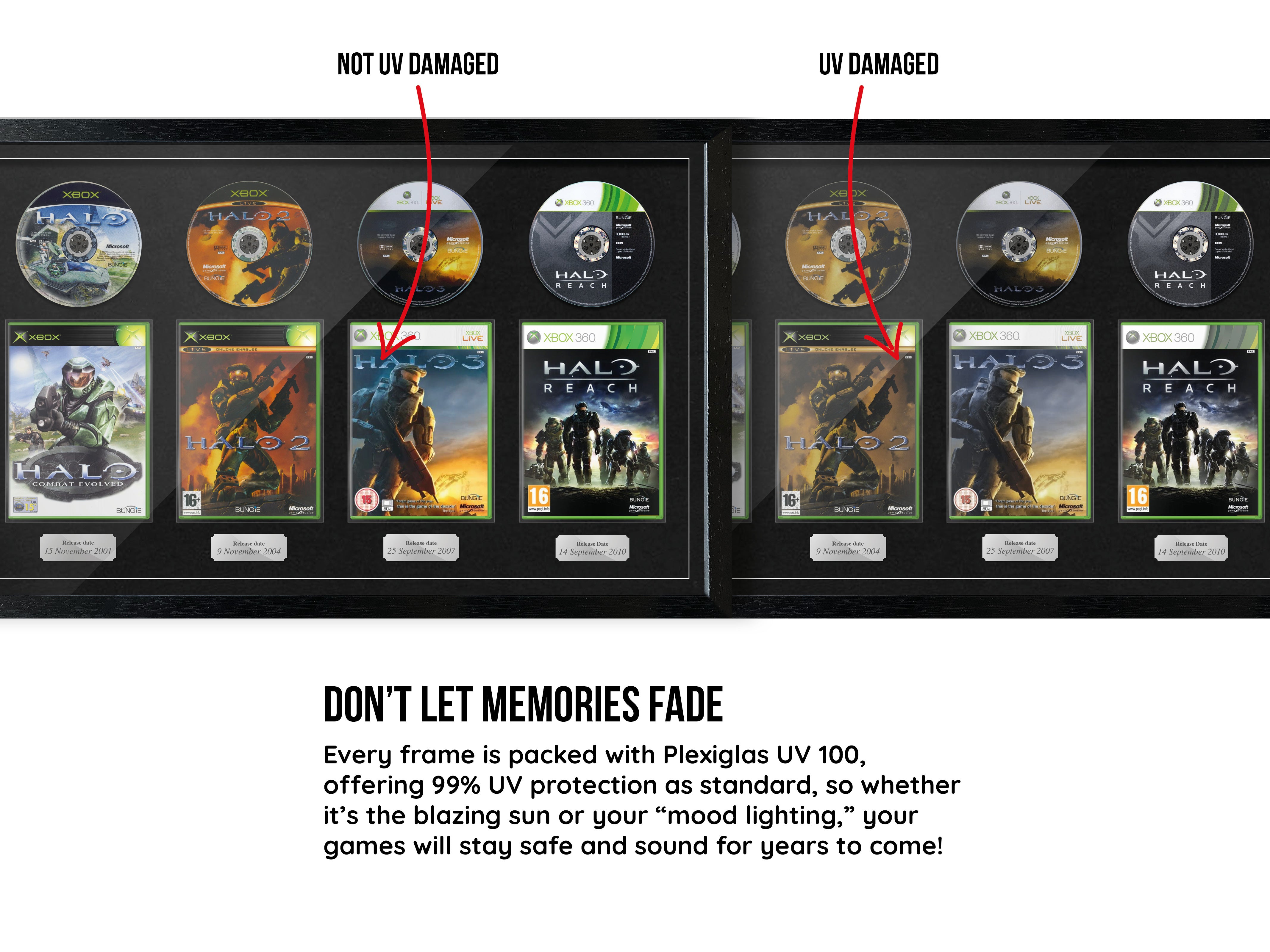 The Halo Trilogy + Reach (Xbox) Quadrilogy Exhibition Range Framed Games - Frame-A-Game