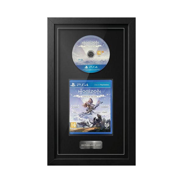 Horizon Zero Dawn Complete Edition PS4 framed game display with disc, case and release date plaque