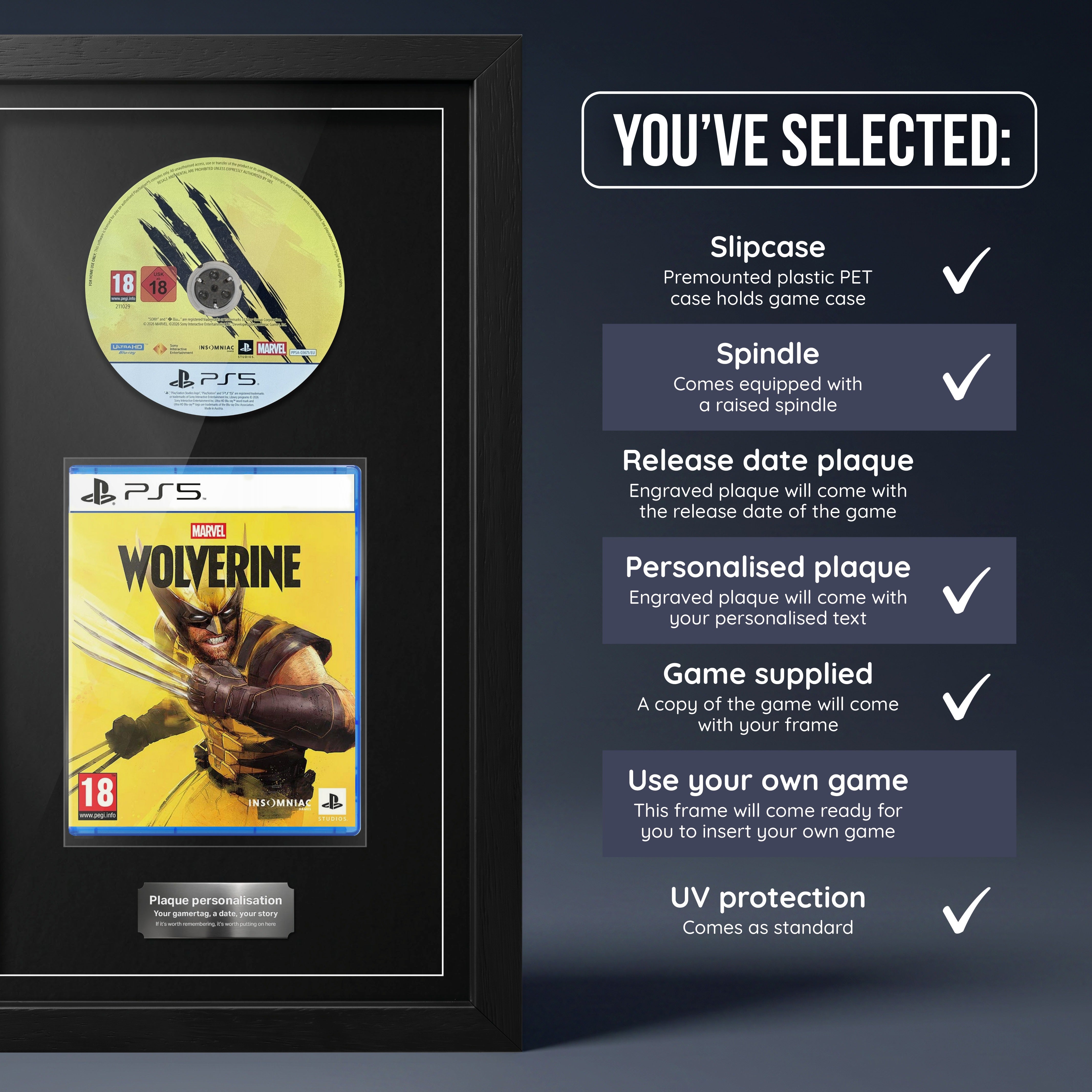 Marvel's Wolverine PS5 frame, game supplied with personalised plaque