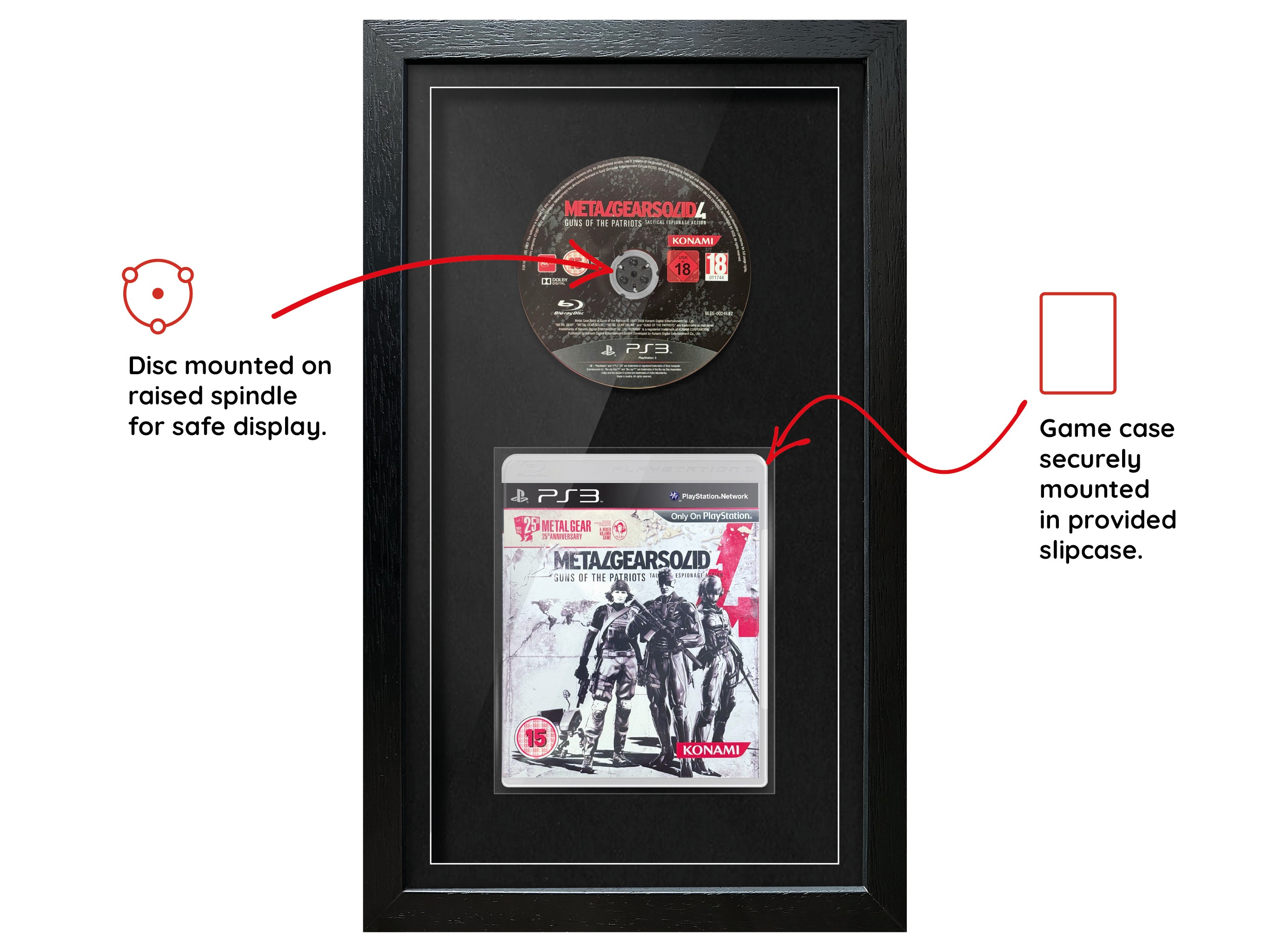 Metal Gear Solid 4: Guns of the Patriots 25th Anniversary Edition (PS3) Exhibition Range Framed Game - Frame-A-Game