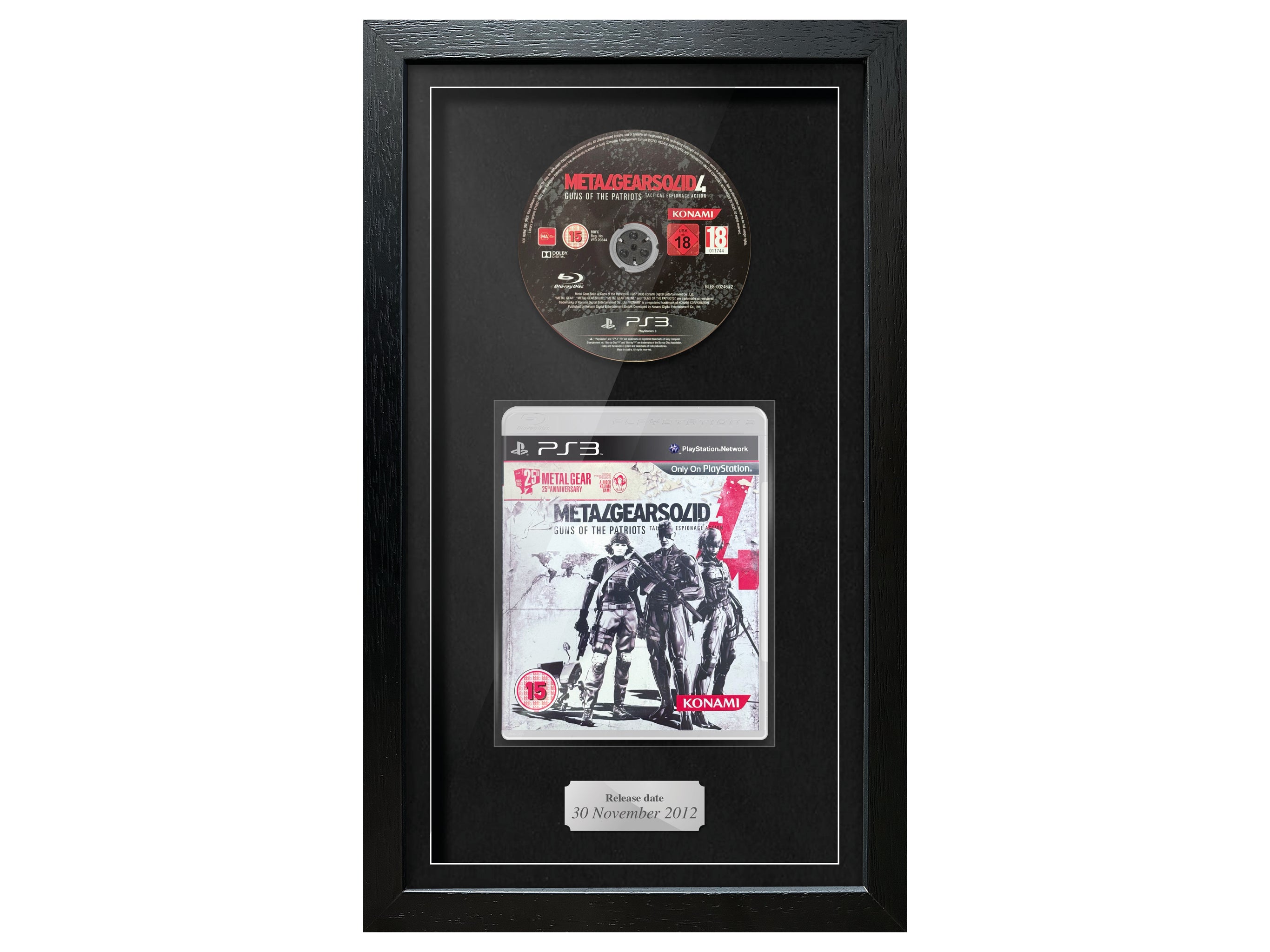 Metal Gear Solid 4: Guns of the Patriots 25th Anniversary Edition (PS3) Exhibition Range Framed Game - Frame-A-Game