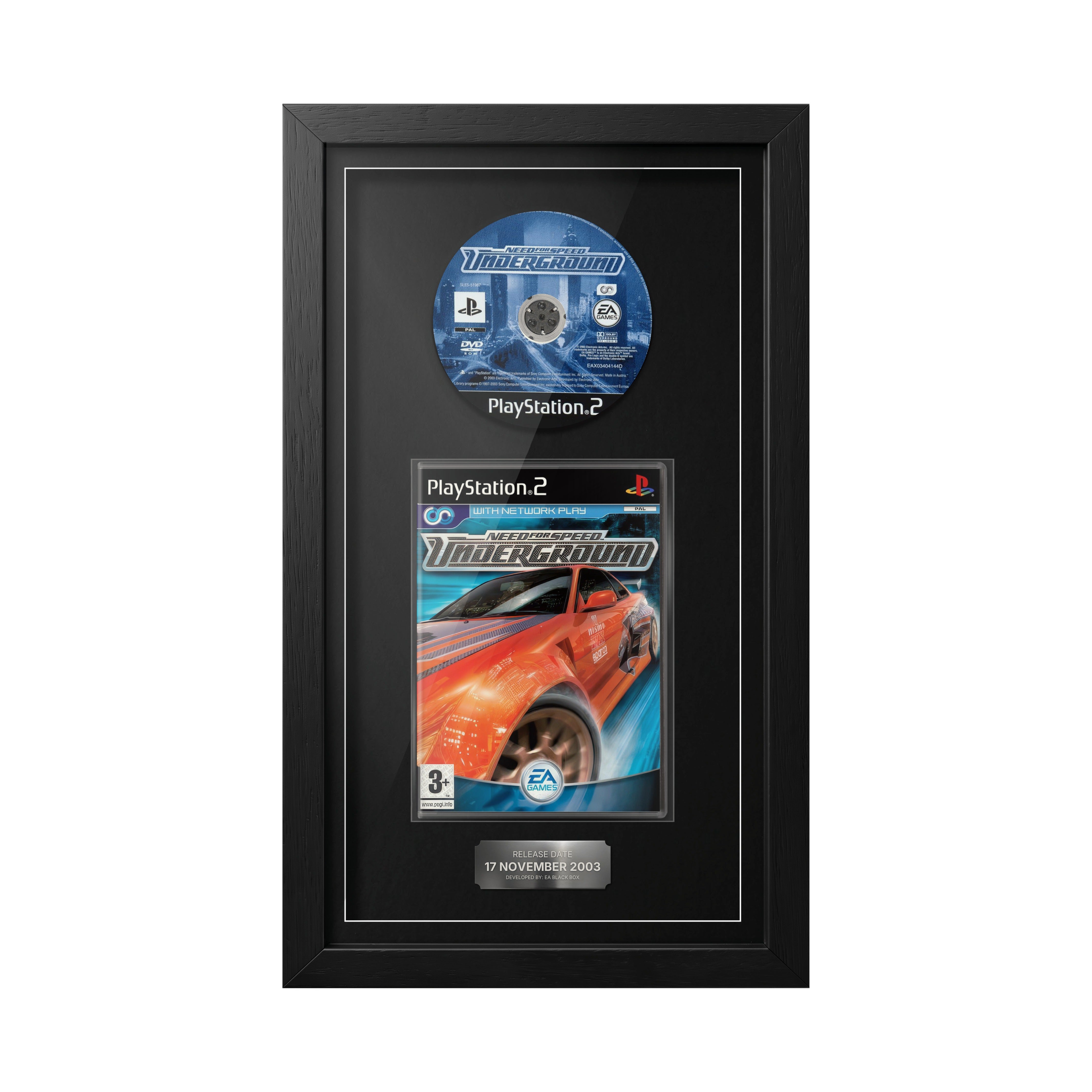 Need For Speed: Underground PS2 framed game display with disc, case and release date plaque