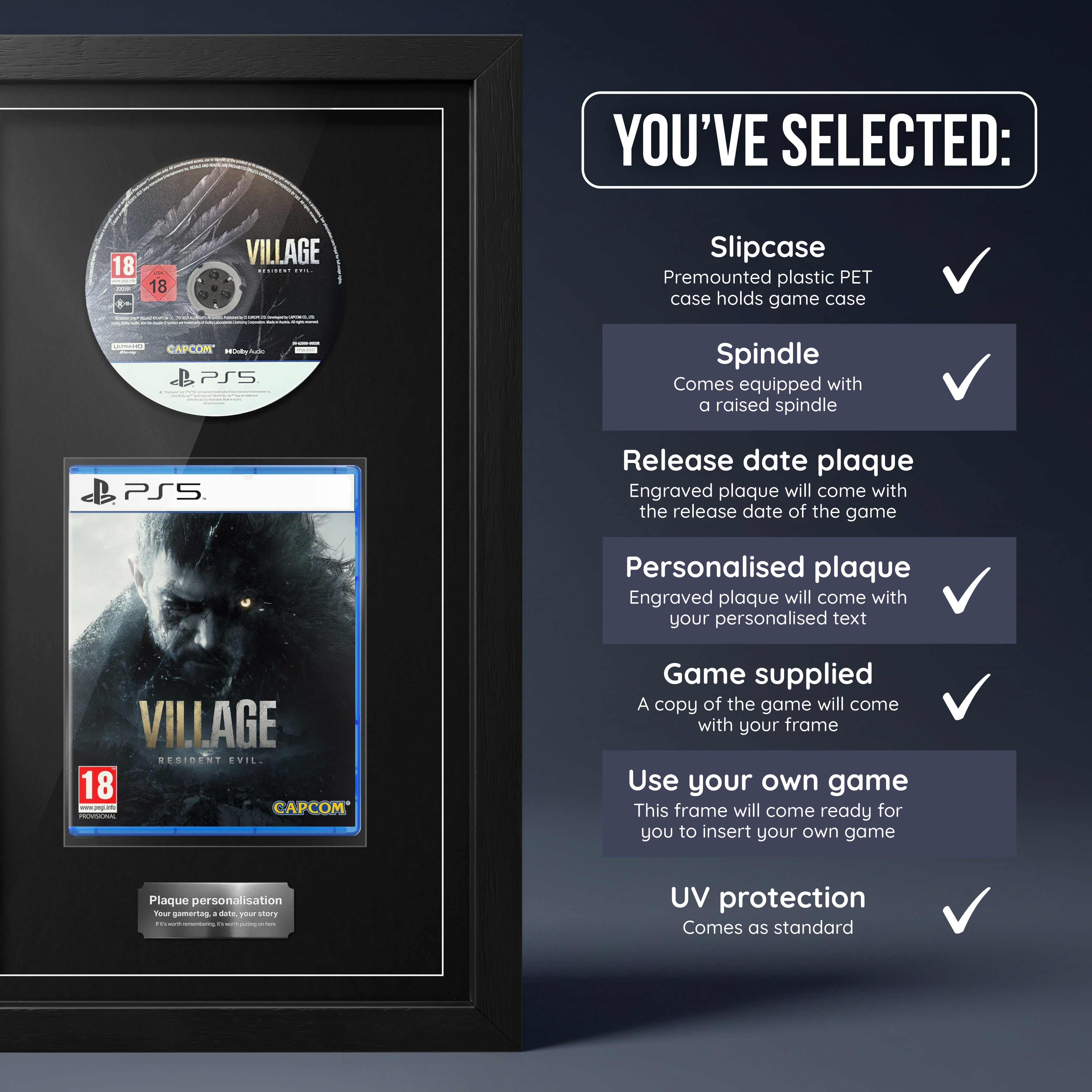 Resident Evil Village PS5 frame, game supplied with personalised plaque