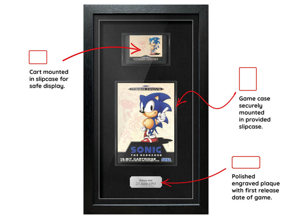 Sonic the Hedgehog (Mega Drive) Exhibition Range Framed Game - Damaged Sleeve/Cart - Frame-A-Game