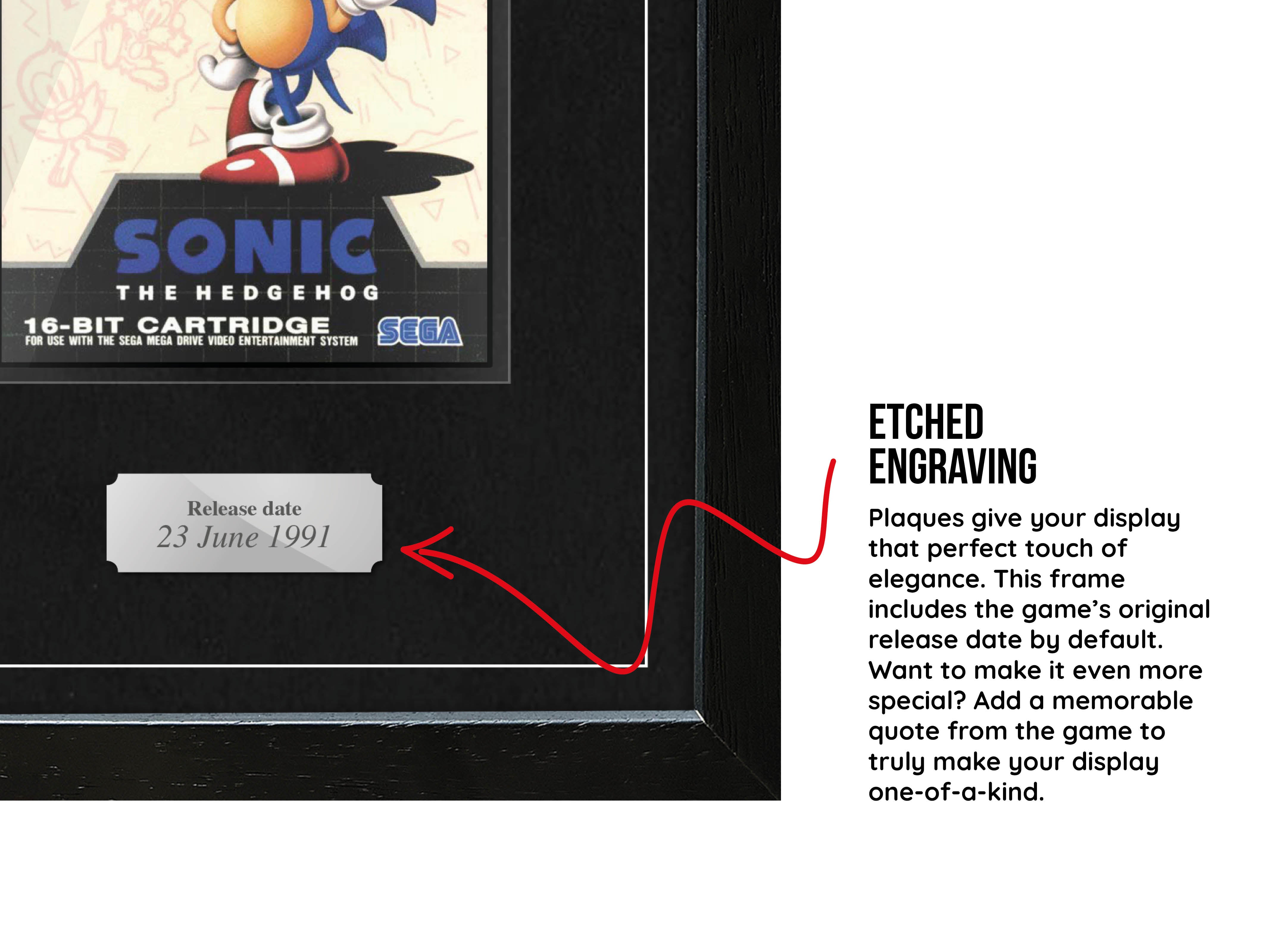 Sonic the Hedgehog (Mega Drive) Exhibition Range Framed Game - Damaged Sleeve/Cart - Frame-A-Game