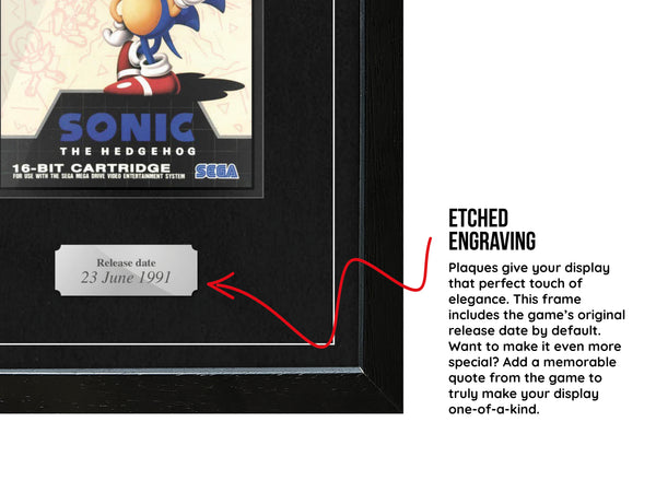 Sonic the Hedgehog (Mega Drive) Exhibition Range Framed Game - Damaged Sleeve/Cart - Frame-A-Game