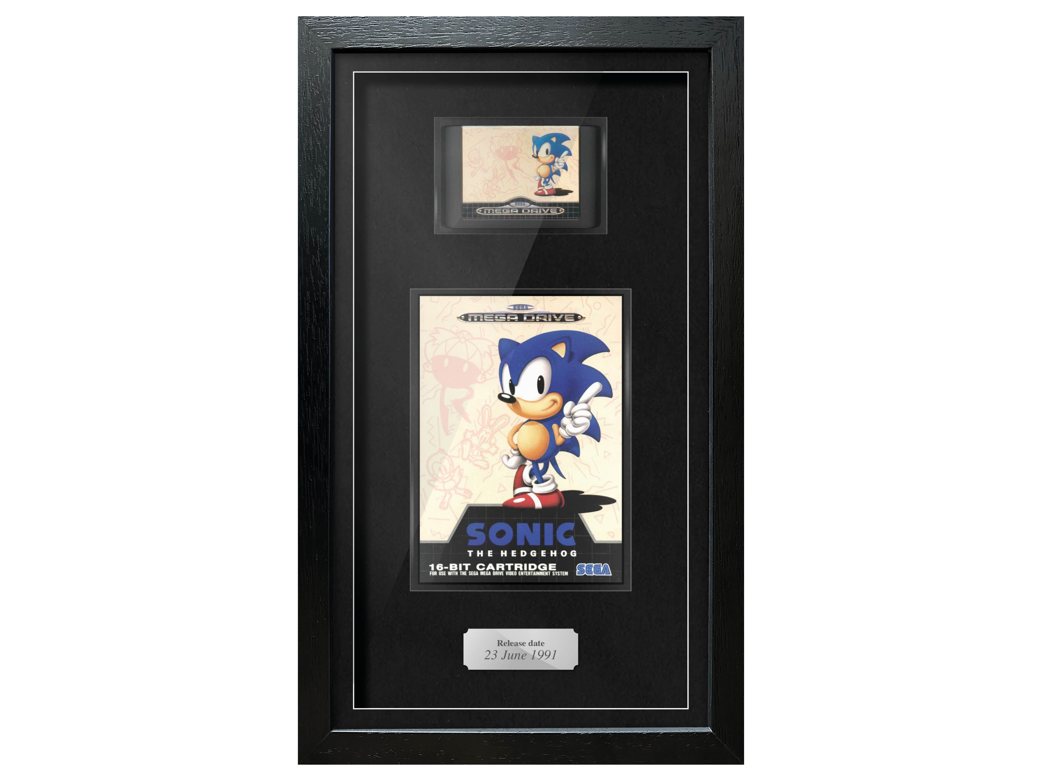 Sonic the Hedgehog (Mega Drive) Exhibition Range Framed Game - Damaged Sleeve/Cart - Frame-A-Game
